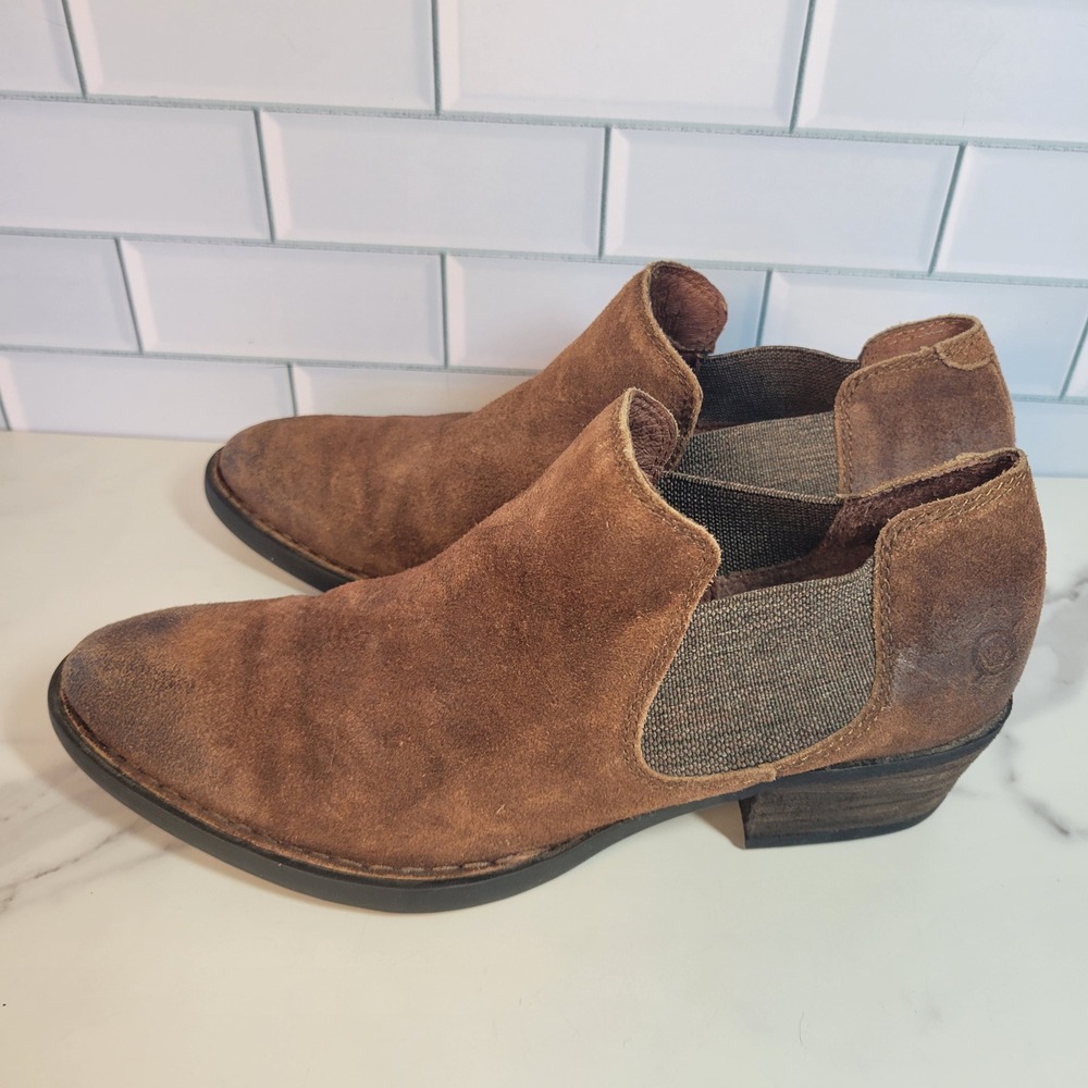 Born Dallia Ankle Boots Booties Womens Size 7.5 Brown Distressed Suede Western